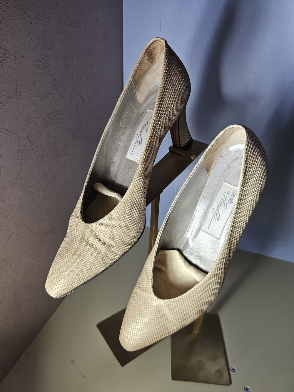 Elegant Cream Textured Pointed-Toe Pumps